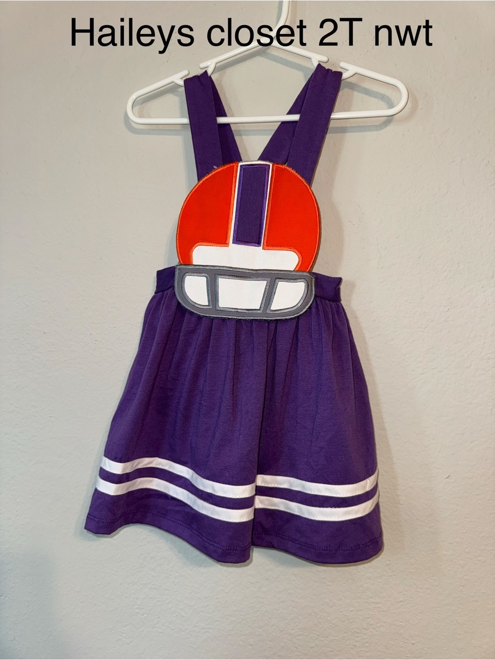 Toddler Purple Football Helmet Pinafore Dress
